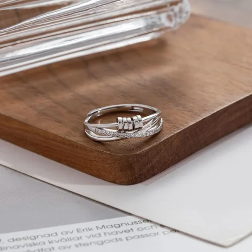 Miniatura 4 de PABBEU Anillo de ansiedad para mujer de plata de ley 925, anillo giratorio con circonita cúbica ajustable, anillo antiestrés para mujer Anillo