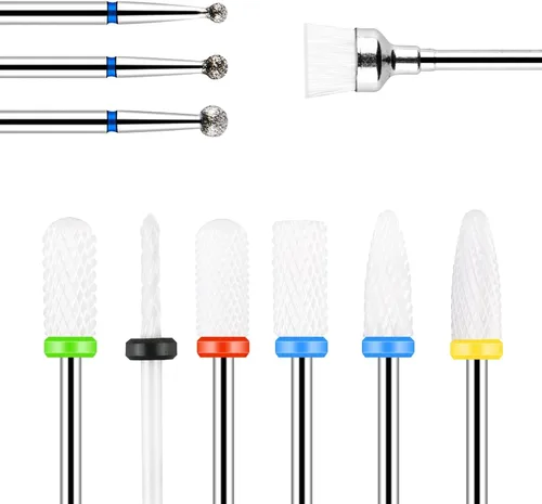 URAQT Juego de brocas de cerámica para uñas, 10 piezas de brocas eléctricas de 3/32 pulgadas, brocas profesionales para pulir cutículas para uñas de