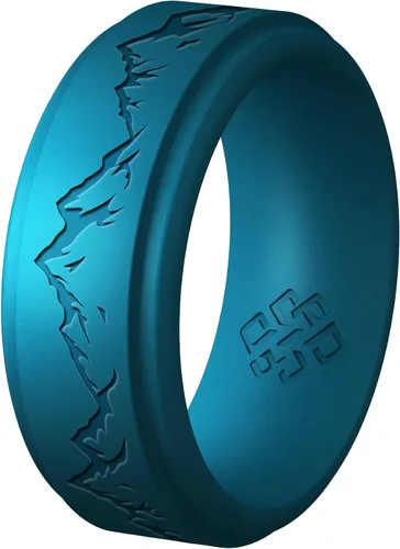 Miniatura 7 de Knot Theory Anillo de silicona para hombre, grabado de montaña, ondas, bosque, ancho de banda de 0.315 pulgadas, transpirable, ajuste cómodo