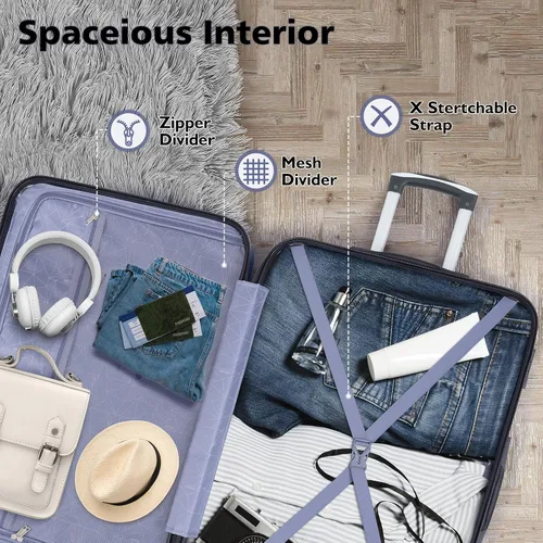 Miniatura 4 de AnyZip Equipaje ABS+PC Hardside maleta ligera con ruedas giratorias TSA Lock, Azul oscuro