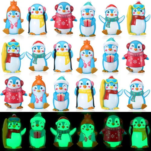 Miniatura 8 de Realspring 24 piezas de pingüino de goma para operaciones del día de San Valentín, juguetes de baño de pingüinos de invierno que brillan en la Negro