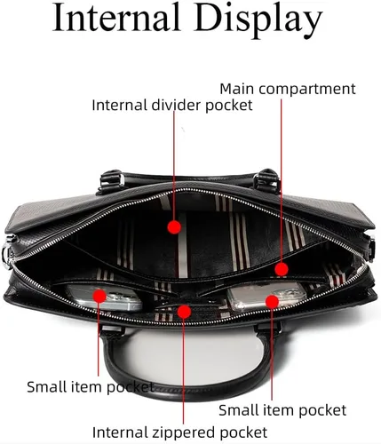 Miniatura 3 de Maletines de cuero genuino de 14 pulgadas para hombres bolsa de ordenador portátil con cerradura bolsa de mensajero de negocios