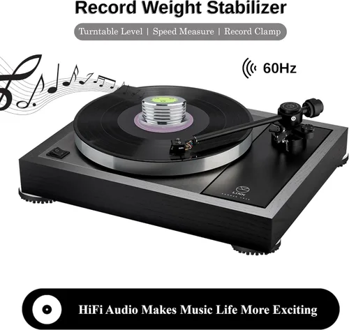 Miniatura 3 de Peso récord, nivel de tocadiscos de 60 Hz, HiFi de 9.5 onzas, disco estroboscópico 3 en 1, estabilizador de disco de 45 RPM con nivel de burbuja