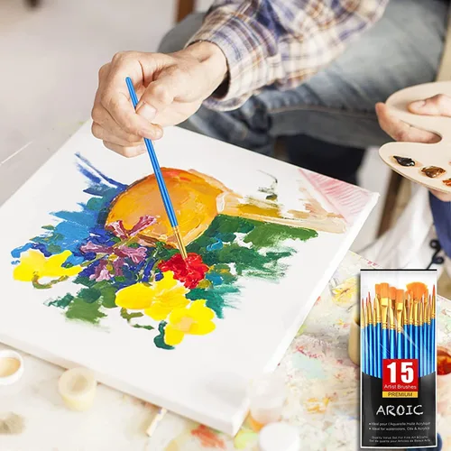 Miniatura 6 de AROIC Juego de pinceles de pintura acrílica, 15 pinceles de pelo de nailon para todo tipo de uso, óleo, acuarela, pintura de cara, cuerpo, roca