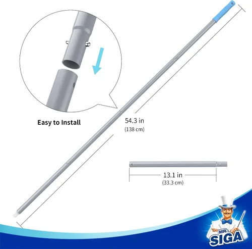 Miniatura 7 de MR.SIGA Poste de extensión de 54.3 pulgadas de largo, poste de aluminio ajustable de 4 piezas para escobilla de ventana