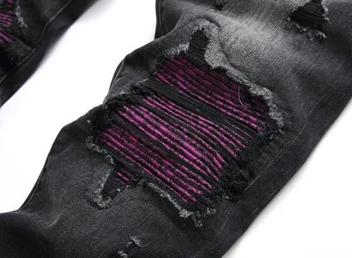 Miniatura 4 de XIMXIMMTIAN Jeans rectos de motociclista para hombre, desgastados, desgastados, ajustados, rectos