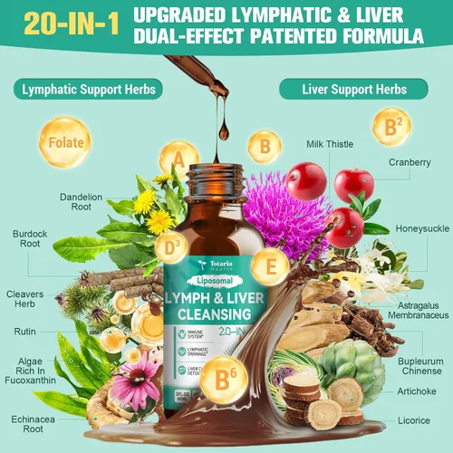 Miniatura 2 de La desintoxicación de limpieza "Linfo-Hígado" más fuerte, cardo mariano orgánico liposomal, equinácea, drenaje linfático de alcachofa y suplemento