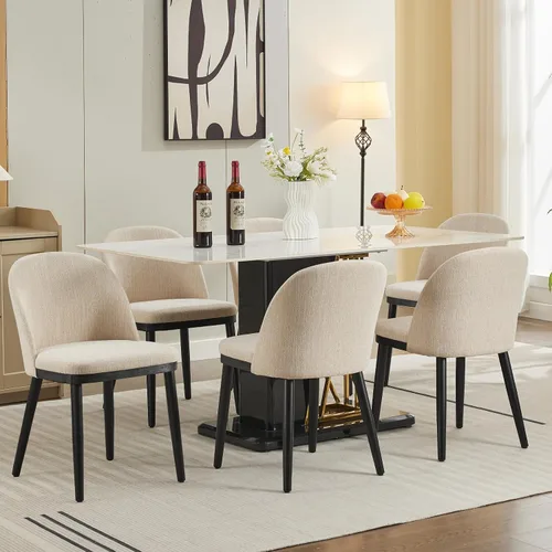 Miniatura 17 de Garvee Juego de 4 sillas de comedor de madera, silla tapizada para cocina, comedor, moderna tela de lino, silla de cena con pies