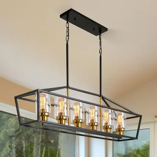 Miniatura 13 de Lámpara de comedor, lámparas negras de 5 luces para comedor, iluminación de isla de cocina de granja, luces colgantes para isla de cocina, lámpara