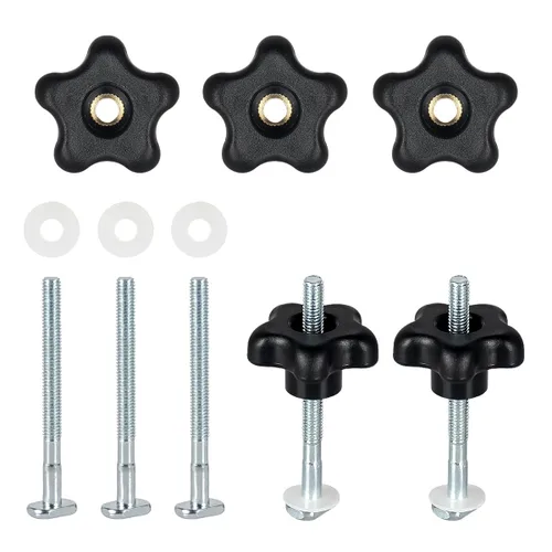 Miniatura 2 de Toolcool Pernos de pista en T M6 x 2.953 in, kit de perilla de estrella, pernos de ranura en T de 3 pulgadas con arandelas, accesorios