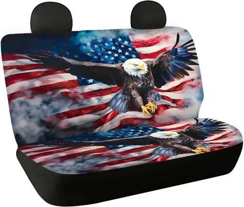 Miniatura 42 de AFPANQZ Funda protectora para asiento trasero de automóvil, con bandera patriótica estadounidense, solo para asiento trasero de automóvil, camión