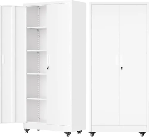 Miniatura 22 de Bonusall Armario de almacenamiento de 72 pulgadas, 2 puertas con bloqueo y 4 estantes ajustables, armarios altos, gabinete de acero resistente