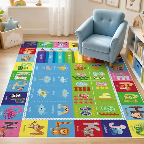 Alfombra de juego para bebés, alfombra ABC para sala de juegos de niños, alfombra antideslizante lavable para niños pequeños, alfombra educativa de