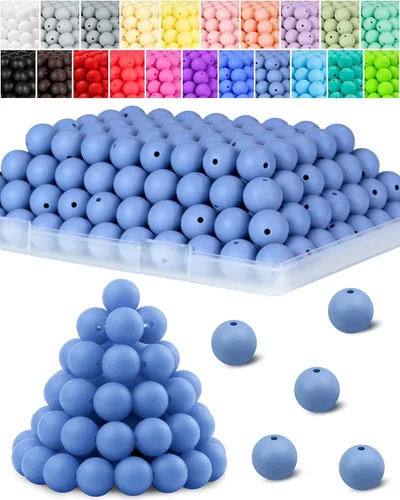 Miniatura 9 de 120 cuentas de silicona de FIVEIZERO para hacer llaveros, cuentas focales redondas de goma de silicona turquesa de 0.59 pulgadas a granel