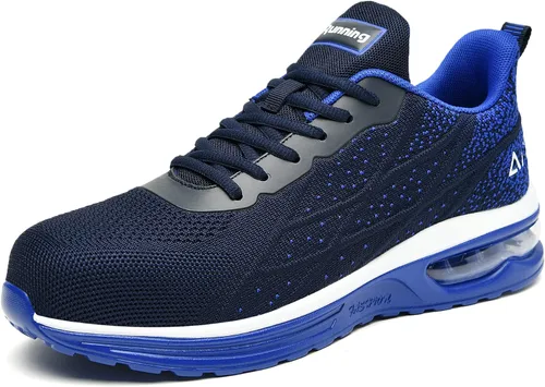 HiHatide - Zapatos con punta de acero para hombre, zapatos de trabajo, zapatos de seguridad, con amortiguación de aire, ligeros, antideslizantes,