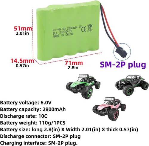 Miniatura 2 de 2 unids 6.0 V 2800 mAh AA batería recargable con enchufe SM-2P con cable de carga USB para TB141 TB142 DE37 RC coche juguete truco