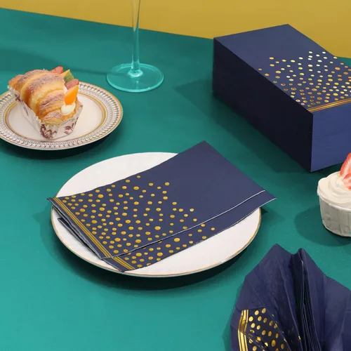 Miniatura 2 de 100 Piezas Servilletas de Papel Azules Desechables - Servilletas de Fiesta Azules con Puntos Dorados Servilletas de Cena Azul Marino para Boda Azul