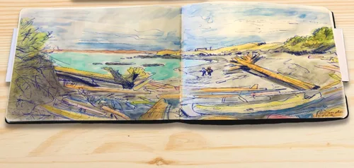 Miniatura 4 de Cuaderno de bocetos con forma de paisaje, 8.25 x 5.5 pulgadas, libro de bocetos plano y flexible para artistas, ideal para tinta, acuarela