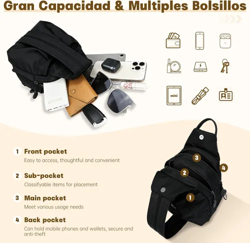 Miniatura 3 de Mini bolsa impermeable de 2 vías, mochila pequeña Oxford con múltiples compartimentos, para mujeres, universitarios, viajeros, viajes con antirrobo