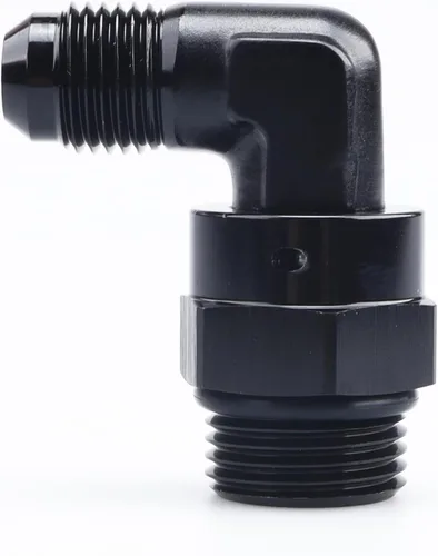 Miniatura 20 de AC PERFORMANCE Adaptador de ajuste de rosca de tubo de aluminio de 90 grados -8 AN macho a -8 AN ORB con junta tórica O Ring Port giratorio, negro