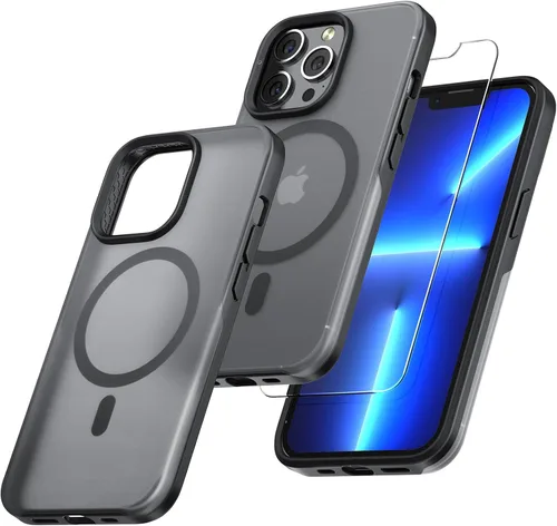 Miniatura 24 de TAURI Funda magnética 2 en 1 transparente para iPhone 14 Pro, compatible con Magsafe [no amarillenta] con protector de pantalla, protección de grado