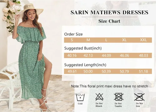 Miniatura 5 de Sarin Mathews - Vestido de fiesta para mujer, estilo casual largo hasta los tobillos, con volantes, hombros descubiertos, abertura lateral