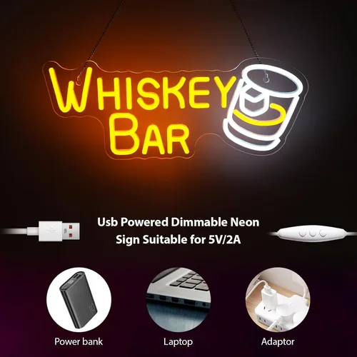 Miniatura 5 de Letrero de neón para barra de whisky, luces LED de neón para decoración de pared, letreros de bar iluminados para carrito de bar casero, Whisky