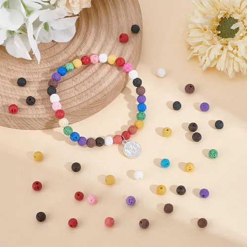 Miniatura 4 de OLYCRAFT 488 cuentas de roca volcánica de 0.236 pulgadas – 8 colores Chakra Energy Lava piedras preciosas redondas sueltas para hacer joyas