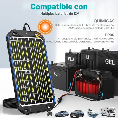 Miniatura 4 de SUNER POWER Cargador de batería solar impermeable de 12 W 12 V y mantenedor Pro, controlador de carga MPPT UltraSmart integrado, kit de carga