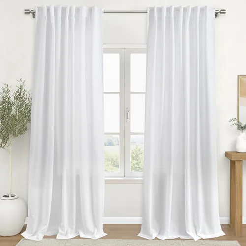 Miniatura 44 de KOUFALL Cortinas de lino azul marino de 84 pulgadas de largo, cortinas transparentes azul oscuro para sala de estar y dormitorio, medianoche