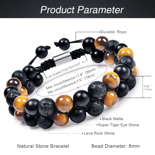 Miniatura 41 de DHQH Triple Protection Bracelet 8/10MM Hematite Black Agate Tigers Eye Stone Bracelet Crystal Jewelry Healing Bead Bracelets for Men Bring Luck