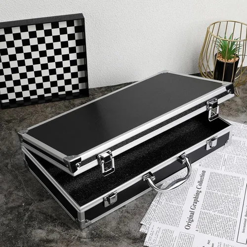 Miniatura 4 de Maletín de aluminio negro con cerradura, maletín de aluminio para hombres o mujeres, funda rígida de metal con espuma para equipaje de viajero