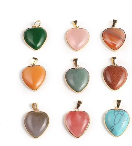 Miniatura 5 de 6 colgantes de piedra natural, colgantes de piedra de cristal en forma de corazón, dijes de piedras preciosas curativas de chakras y reiki, a granel