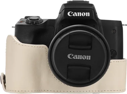 Miniatura 7 de MegaGear Canon EOS M50 - Funda de piel sintética para cámara, diseño siempre listo con acceso a la batería, lente de 0.591-1.772 in, color blanco