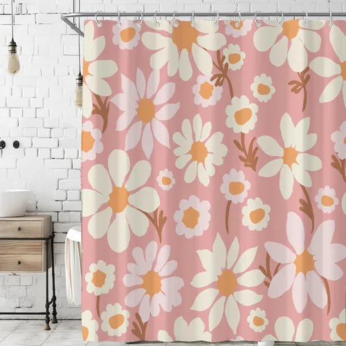 Miniatura 35 de Cortina de ducha pequeña para casa rodante, tamaño medio, estilo retro de los 70, con flores bonitas, estética abstracta de margaritas, decorativa