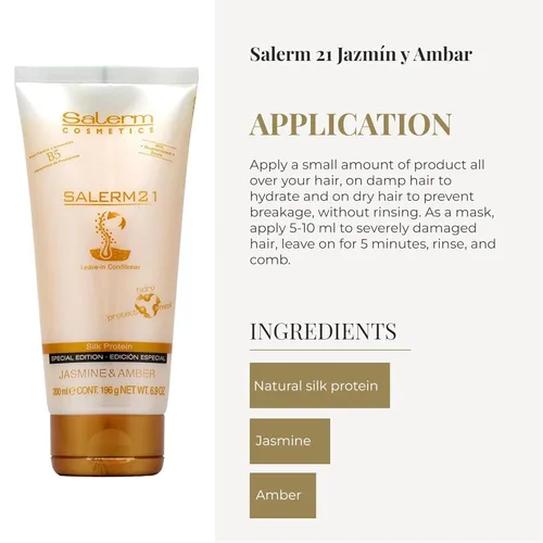 Miniatura 4 de SALERM - 21 Jazmín y Ámbar - 6.8 fl oz - Mascarilla y acondicionador sin enjuague - con Proteínas de Seda - Antiencrespamiento - Reparación