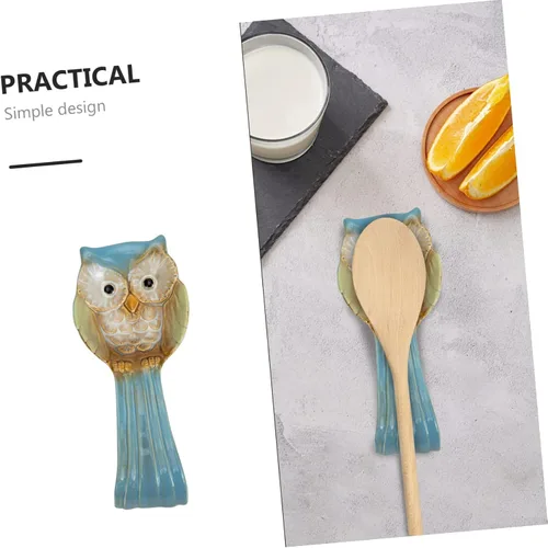 Miniatura 5 de Yardwe Soporte para cucharas de búho, herramientas de decoración, utensilios de servir para bufé, cucharas de sopa, plato de cerámica para reposo