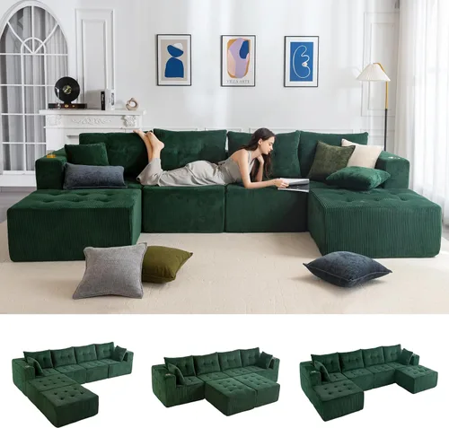 Miniatura 14 de MAXYOYO Sofá modular, moderno en forma de U con 2 otomanas, sofá en una caja, silla copetuda de 6 asientos sin hueso para sala de estar, no requiere