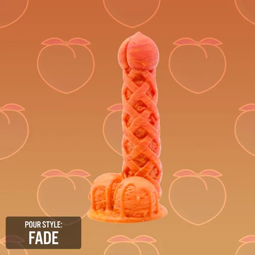 Miniatura 2 de Peach Pie A La Mode - Consolador con ventosa, rosa coral/naranja tigre, hecho a mano en los Estados Unidos (estándar)