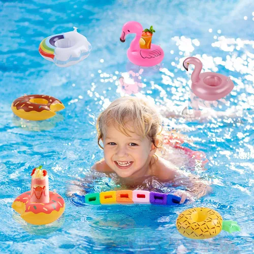 Miniatura 5 de Kleeblatt Flotadores de bebidas para piscina, soportes inflables para bebidas, portavasos flotantes, flotadores de bebidas para fiesta en la piscina