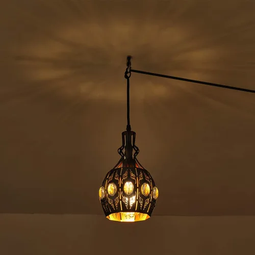 Miniatura 5 de YLONG-ZS Lámpara Colgante Swag Luces con Enchufe Luz Colgante con Enchufe, Luces Colgantes con Cable con Enchufe Pequeña Negra Vintage Rústica