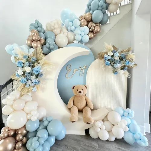Miniatura 6 de HILAVO - Globos de color polvoriento, azul y dorado, 60 globos de 12 pulgadas, blanco arena, pizarra, azul, niebla, azul bebé, para baby shower, Oro