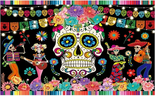Allenjoy Día de los Muertos Fondo Mexicano Dia DE Los Muertos Fotografía Fondo Fiesta Calavera Azúcar Fiesta Banner Suministros Decoración Cabina de