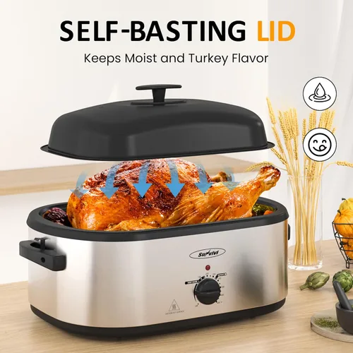 Miniatura 4 de Horno tostador eléctrico Sunvivi, horno de asado de pavo de 24 cuartos con servidor buffet de 3 compartimentos, control de temperatura de rango