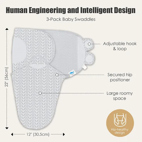 Miniatura 4 de SWEET DOLPHIN Paquete de 3 sacos de dormir envolventes para bebé - Manta envolvente para recién nacido con algodón suave - Envoltura ergonómica