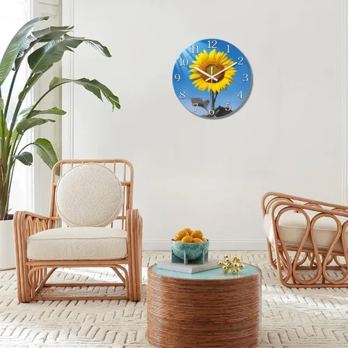 Miniatura 5 de XFM Reloj de pared de girasol de 12 pulgadas, silencioso, sin tictac, operado con pilas, decorativo, con flores amarillas, para cocina, sala