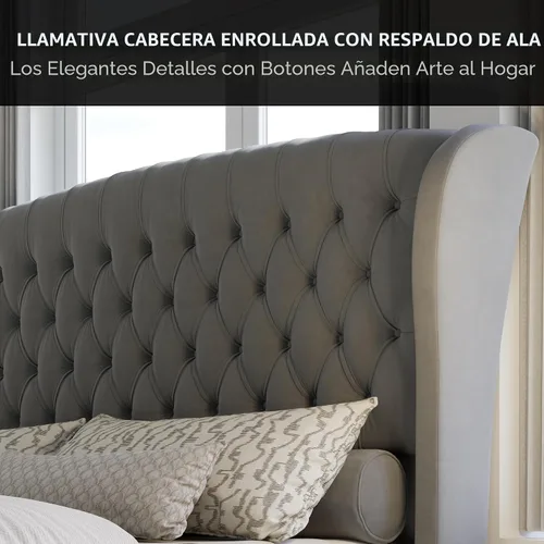 Miniatura 4 de AMERLIFE - Marco de cama tamaño King con plataforma, cama de estilo trineador tapizada en terciopelo con cabecero y pie de cama con alas onduladas