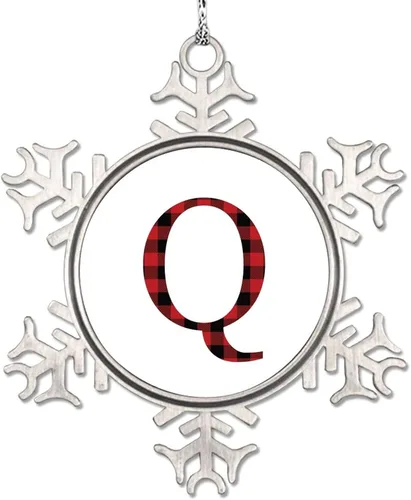 Miniatura 8 de Monograma inicial letra A copo de nieve, adornos de letras rojas y negras a cuadros para árboles de Navidad, adornos de Navidad personalizados