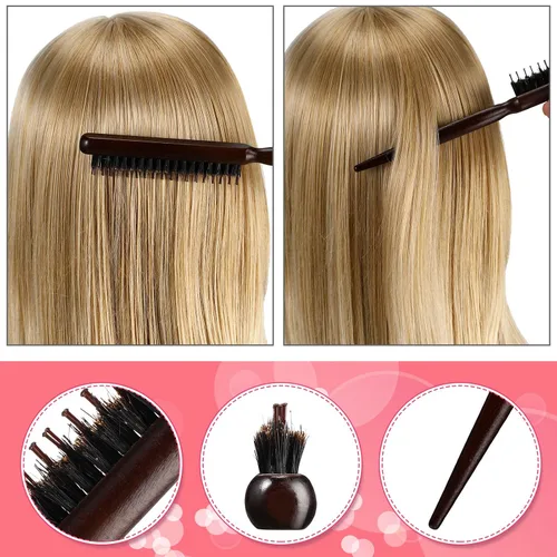 Miniatura 4 de Cunhill Juego de 12 cepillos de pelo negro, cepillo de borde de pelo, peine de cola de rata, cerdas de jabalí de nailon de doble cara, peine de 3