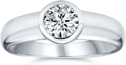 Miniatura 2 de Personalize Modern Simple Minimalist 1CT Cubic Zirconia AAA CZ Bezel Set Round Solitaire Promise Engagement Ring For Women .925 Sterling Silver